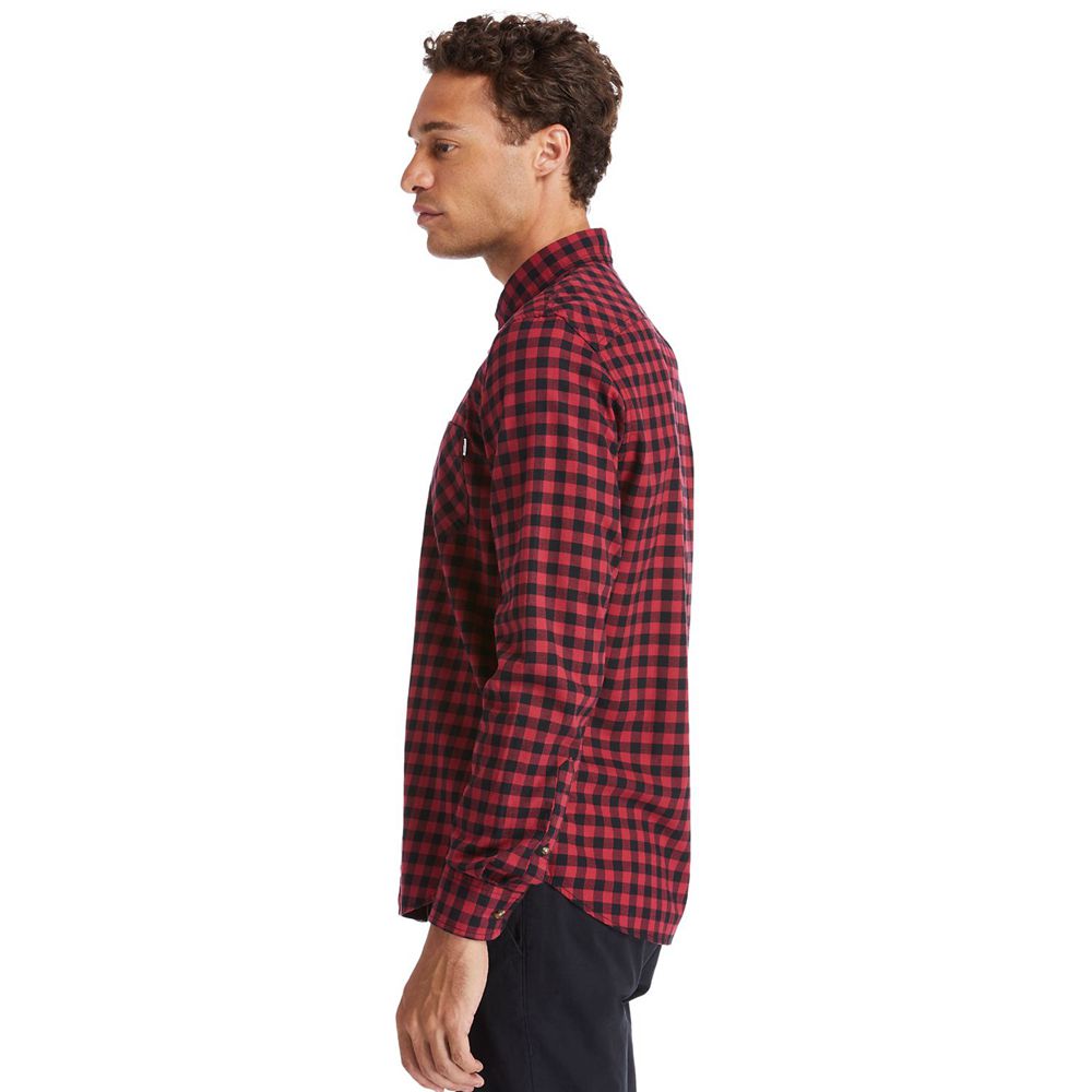 Timberland Πουκαμισα Ανδρικα Κοκκινα/Μαυρα - Back River Brushed-Cotton Oxford Check - Greece 3724819